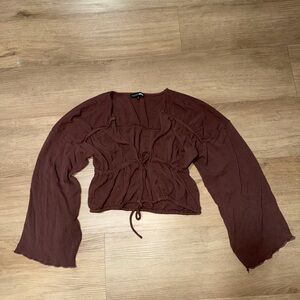 Fashion Nova Brown Tie-Front Crop Top